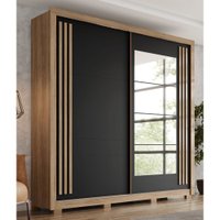 Guarda Roupa casal 2 portas de correr com Espelho Henn Flex - Jequetiba/Preto