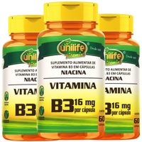 Vitamina B3 Niacina Vegana 60 cápsulas de 500mg Kit com 3