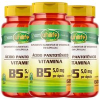 Vitamina B5 Ácido Pantotênico Vegana 60 caps 500mg Kit com 3