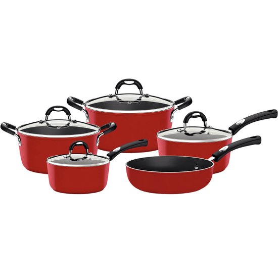 Jogo de Panelas Tramontina Mônaco Vermelho 5pçs Revestimento Starflon Premium e Siliconado