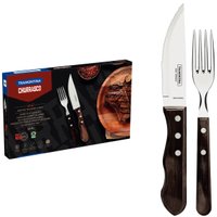 Jogo de Talheres para Churrasco Jumbo Tramontina 12 Peças em Aço Inox Cabo Castanho Polywood