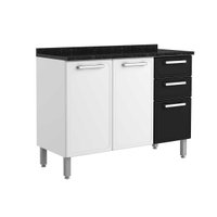 Gabinete de Cozinha Modulado Balcão Gourmet 7124 3 Portas e 2 Gavetas c/Tampo Branco/Preto - Bertolini