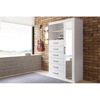 Cômoda Casal Marabá 1.6 c/ 1 Porta 2 Nichos e 6 Gavetas c/ Espelho Branco - Santos Andirá