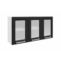 Armário Aéreo Cozinha Modulado  Múltipla 6010 3 Portas c/Vidro Branco/Preto - Bertolini