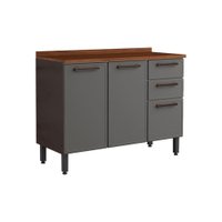 Balcão de Cozinha Estilo 7124 3 Portas e 2 Gavetas c/ Tampo 120cm Cinza/Grafite - Bertolini