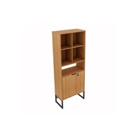 Armário de Escritório ME4155 2 Portas c/ Chave e 5 Nichos Amêndoa/Preto - Tecno Mobili