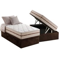 Cama Box Baú Solteiro: Colchão Molas Ensacadas Anjos MasterPocket Classic + Base CRC Suede Brown(88x188)