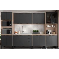 Cozinha Modulada Completa Completa FMT006 Firenze (2 Aéreos + 2 Balcões + 2 Paneleiros) 6 Peças Avena/Grafito - Demóbile