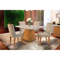 Sala de Jantar Completa Luna c/ Tampo Madeirado Canto Reto 120cm + 4 Cadeiras Lunara Imbuia/Capuccino Chocolate - Rufato