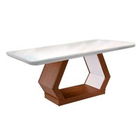 Mesa de Sala Jantar Alvorada c/Tampo Madeirado Vidro Curvo 180x90cm Imbuia/Off White - Rufato