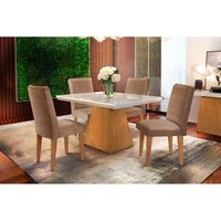 Sala de Jantar Completa Luna c/ Tampo Madeirado Canto Reto 120cm + 4 Cadeiras Lunara Imbuia/Chocolate Capuccino - Rufato
