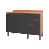 Balcão de Cozinha Macadâmia 120cm 2 Portas 3 Gavetas Freijo/Grafite - Telasul