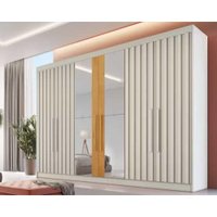 Guarda Roupa 6 Portas Potente c/6 Gavetas e c/ 4 Ripadas c/2 Espelhos Off White/Peroba - Europa