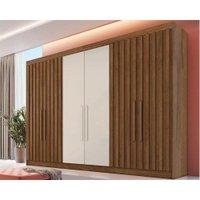 Guarda Roupa Casal Potente c/6 Portas c/ 4 Ripados e 6 Gavetas Braúna/Off White - Europa