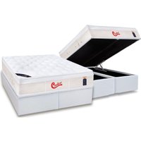 Cama Box Baú King: Colchão Molas Pocket Ensacadas Castor  Gold Star Vitagel + Base CRC Courano White(193x203)