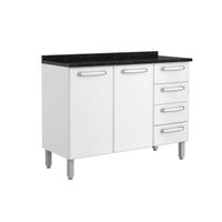 Balcão de Cozinha Evidence 7126 2 Portas e 4 Gavetas c/Tampo 120cm Branco - Bertolini