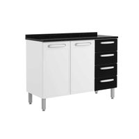 Balcão de Cozinha Evidence 7126 2 Portas e 4 Gavetas c/Tampo 120cm Branco/Preto - Bertolini