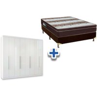 Cama Box Casal + Colchão Light Ortobom + Guarda Roupa Master Vip 8.4 Branco