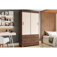 Guarda Roupa 2 Portas de Correr e 4 Gavetas Briz BE25 Castanho/Off White - Henn