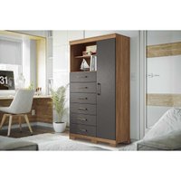 Cômoda Casal Marabá 1.6 c/ 1 Porta 2 Nichos e 6 Gavetas c/ Pés Jatoba/Grafitte - Santos Andirá