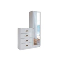 Cômoda de Quarto Estilo c/ 1 Porta c/ Espelho e 4 Gavetas Branco - Santos Andirá