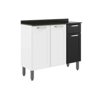 Balcão de Cozinha  Dona Maria 6173 3 Portas 1 Gaveta c/ Tampo e Pés 105cm Branco/Preto - Bertolini
