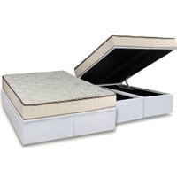 Cama Box Baú Queen: Colchão Molas Bonnel Luckspuma Montreal Spring + Base CRC Courano White(158x198)