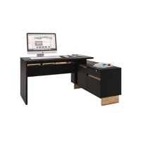 Mesa Canto p/Escritório Los Angeles c/ 1 Porta e 2 Gavetas Preto/Carvalho - Politorno