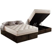 Cama Box Baú Queen: Colchão Molas Herval Maxspring Scotland + Base CRC Suede Brown(158x198)