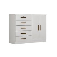 Cômoda de Quarto Space c/ 2 Portas e 5 Gavetas Branco - Novo Horizonte