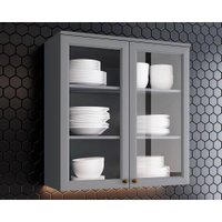 Armário Aéreo Cozinha Modulado Americana 2 Portas de Vidro 80cm Cinza - Henn