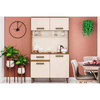 Cozinha Modulada Completa Perla Briz c/4 Portas e 1 Gaveta 105x38x180cm Nature/Off White - Henn
