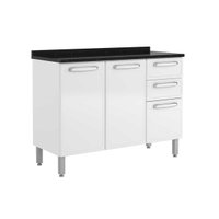 Balcão de Cozinha Modulado  Evidence 7124 3 Portas e 2 Gavetas c/ Tampo Branco - Bertolini