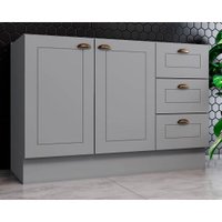 Gabinete de Cozinha Modulado Balcão Americana 2 Portas e 3 Gavetas p/ Pia 120cm S/tampo Cinza - Henn