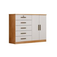 Cômoda de Quarto Space c/ 2 Portas e 5 Gavetas Freijo Cumaru c/ Fendi - Novo Horizonte