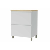 Gabinete de Cozinha Modulado Balcão Rainha 1 Porta e 1 Gaveta c/ Tampo 70cm Branca/Nature - Nesher