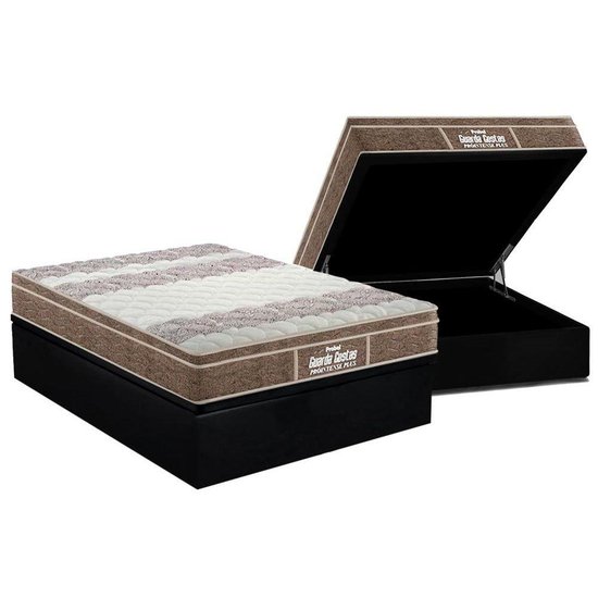 Cama Box Baú Casal: Colchão Anatômico Probel D33 / EP Guarda Costas PróIntense Plus + Base CRC Suede Black(138x188)