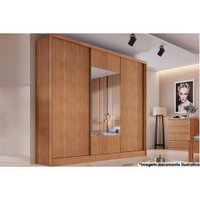Guarda Roupa Casal 3 Portas de Correr e 6 Gavetas c/Espelho Arezzo Plus Freijo Cumaru - Novo Horizonte