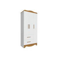 Guarda Roupa Infantil Clara c/ 3 Portas Lisa e 2 Gavetas Branco Brilho/Amendoa - Peroba