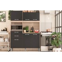 Cozinha Completa Harmonia c/ 6 Portas e 2 Gavetas 132x183 Avena/Grafito - Demóbile
