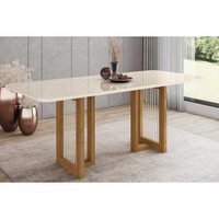Mesa de Sala Jantar Yara SC77 + Tampo Madeirado Vidro Curvo 200x90cm Nature/Off White - Henn