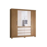 Guarda Roupa 4 Portas  e 6 Gavetas c/ Espelho Cádis Amêndola/Off White - Demóbile