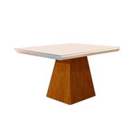 Mesa de Sala Jantar Luna + Tampo Madeirado Vidro Reto 90x90cm Imbuia/Off White - Rufato