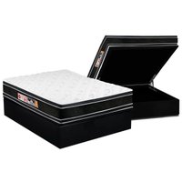 Cama Box Baú Casal: Colchão Espuma D33 Castor Black e White Double Face + Base CRC Suede Black(138x188)