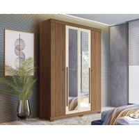 Guarda Roupa 4 Portas e 2 Gavetas c/ Espelho e Pés Buriti jatoba/Areia - Santos Andirá