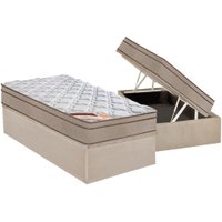 Cama Box Baú Solteiro: Colchão Molas Bonnel Castor Revolution + Base CRC Suede Clean(88x188)