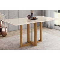 Mesa de Sala Jantar Natalí SC70 + Tampo Madeirado Vidro Reto 160x90cm Nature/Off White - Henn