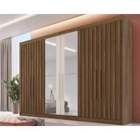 Guarda Roupa Casal 6 Portas c/ 4 Ripadas e 6 Gavetas c/2 Espelhos Potente Braúna/Off White - Europa