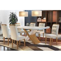 Conjunto: Mesa Sala Jantar Imperatriz Tampo Madeirado 180cm Canto Reto + 6 Cadeiras Imperatriz Imbuia/Creme - Rufato