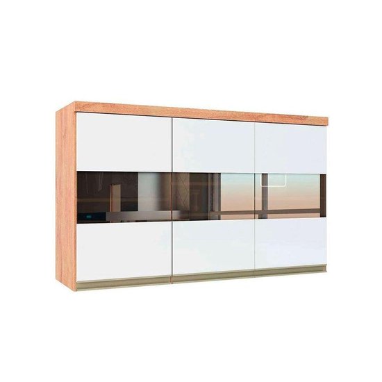Armário Aéreo Cozinha Modulado  Chardonnay 3 Portas c/ Vidro Castanho/Branco - Ronipa